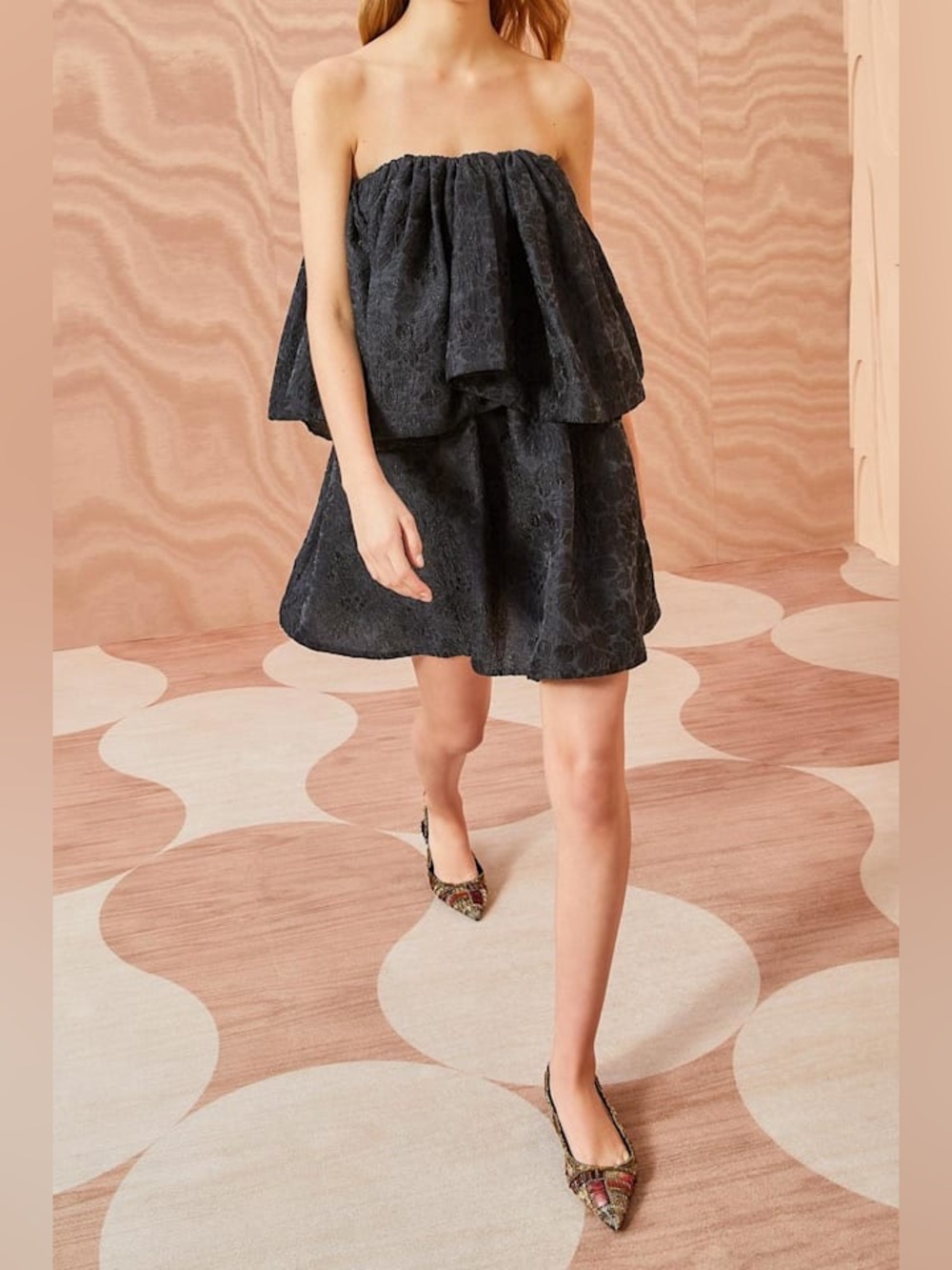 Ulla Johnson Oui Dress Noir Black Strapless Flowy Jacquard Size 2 Mini Dress